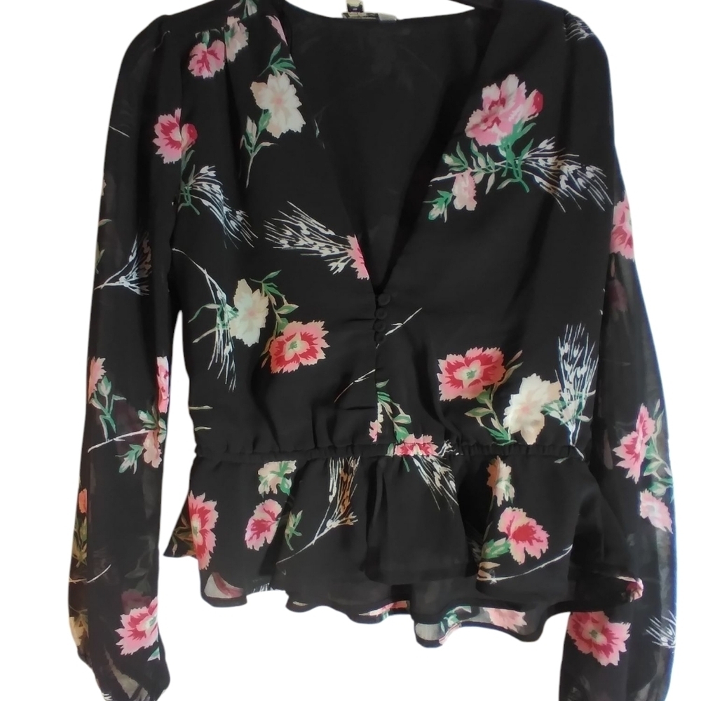 Miss Selfridge Floral Black Shear Blouse Size 6 Cottagecore Whimsygoth Vampy